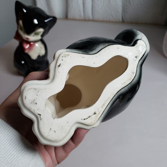 Vintage 50's Ceramic Figaro Cat Statues Figurines Black White Tuxedo Pink Bows - Picture 5 of 10